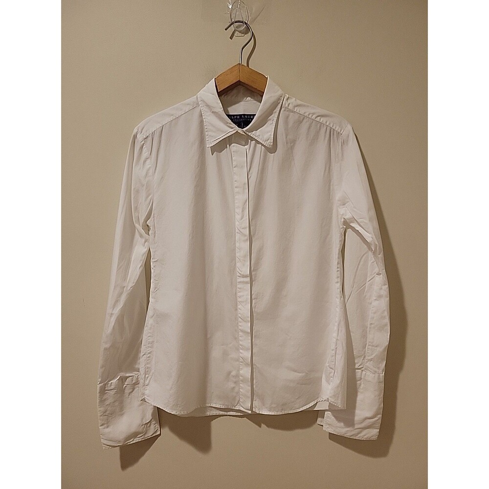 Ralph Lauren Purple Label Collection White Cotton French Cuff Shirt Womens 12 - Picture 2 of 13